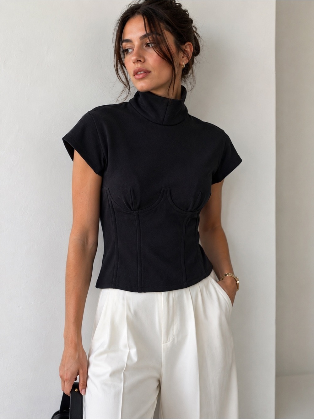 Paco Rabanne Corset Top Women’s 8 40 Vintage Black Blouse Shirt Edgy Mock V